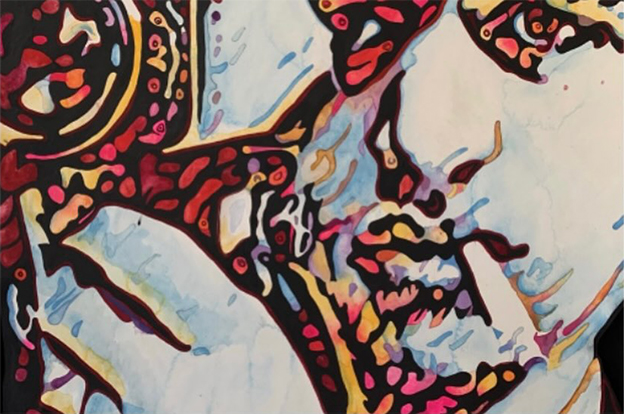 Community artists gallery: Painting of Ringo Starr by Rosemary LeBeau, showing at the Harold Stevens Gallery inside WCUW, March 15th thru April 21st